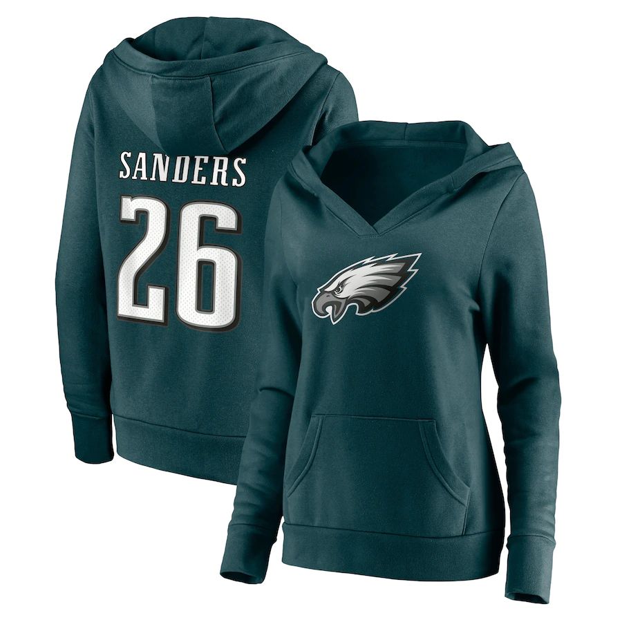 Women Philadelphia Eagles #26 Miles Sanders Fanatics Branded Green Player Icon Name & Number Pullover Hoodie->women nfl jersey->Women Jersey